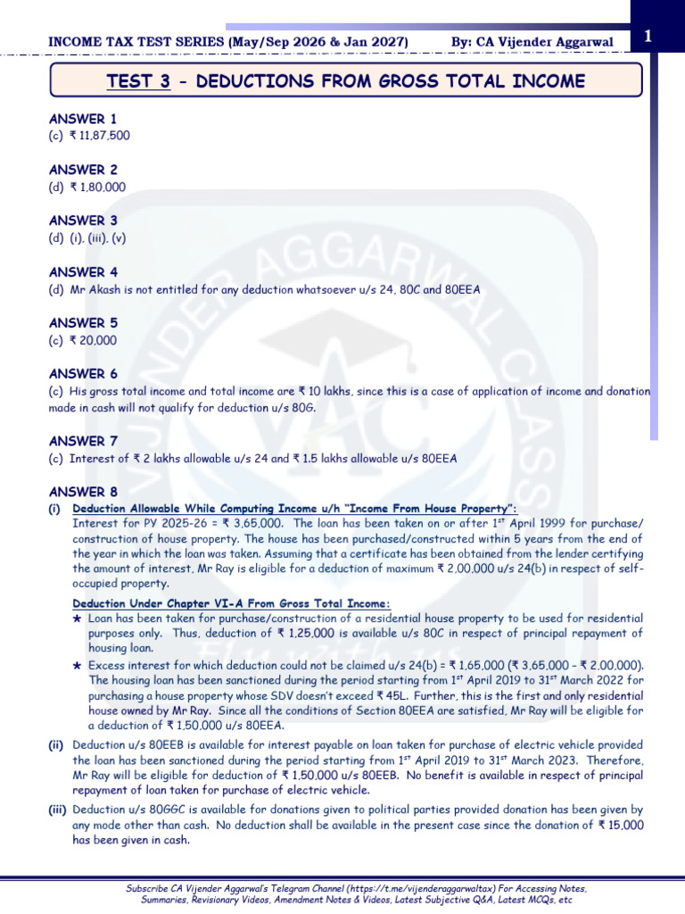 Income Tax Deductions Test Series 2026-27 | PDF | Tax Deduction | Loans