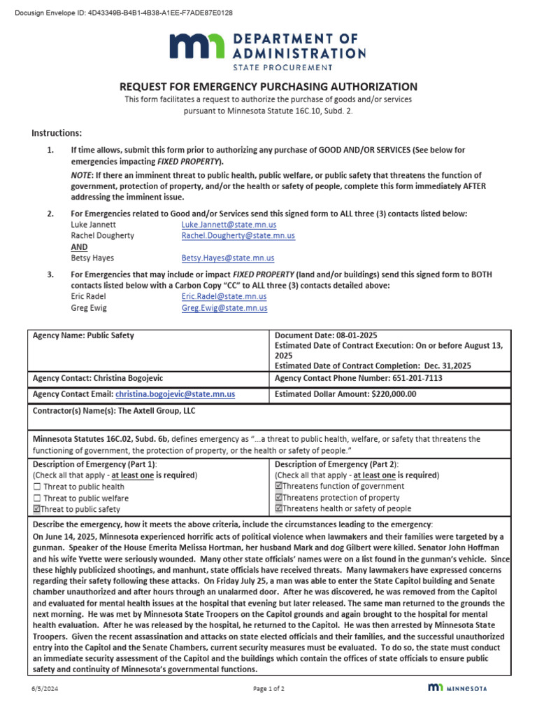 Emergency Purchasing Authorization Form | PDF | United States Capitol