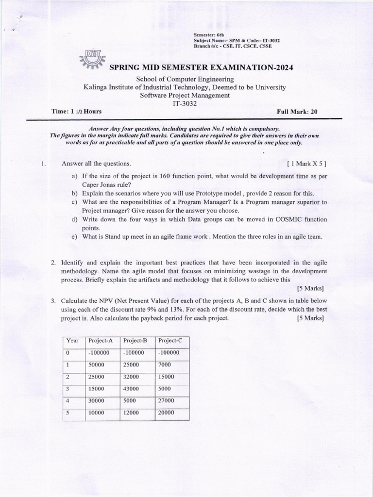 Software Project Management Exam 2024 | PDF | Computing | Computer ...
