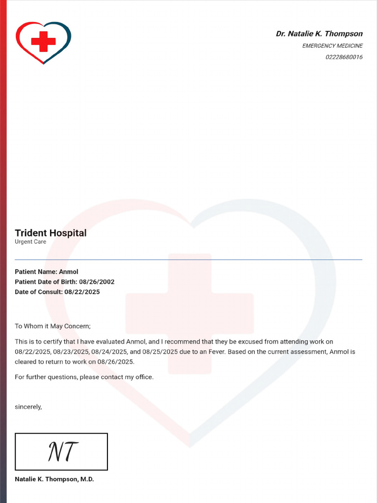 Doctor Note With Signature | PDF