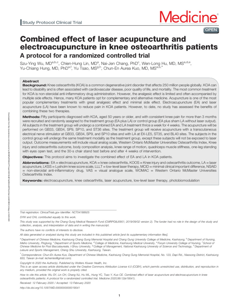 Combined Effect of Laser Acupuncture and Electroacupuncture in Knee ...