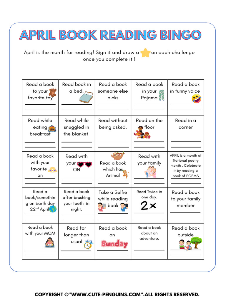 April Reading Challenge Bingo | PDF