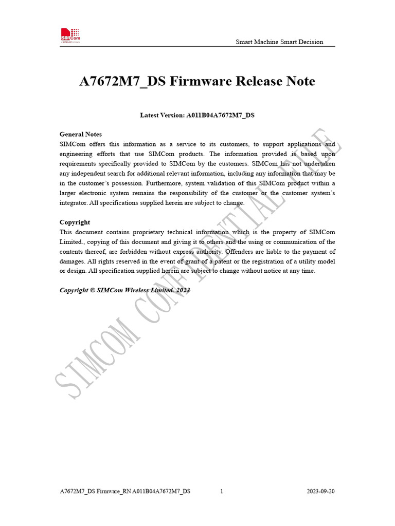 A7672M7_DS Firmware Release Notes | PDF | Computing | Computer Engineering