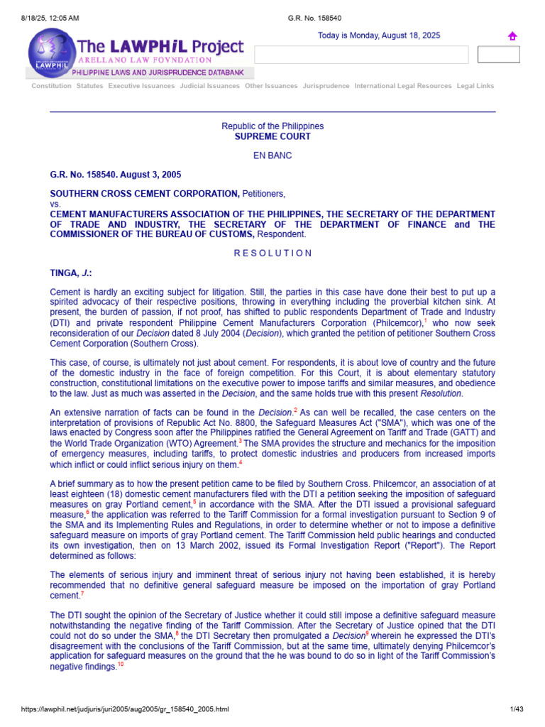 Supreme Court Ruling on Cement Tariffs | PDF | Certiorari | Appellate Court