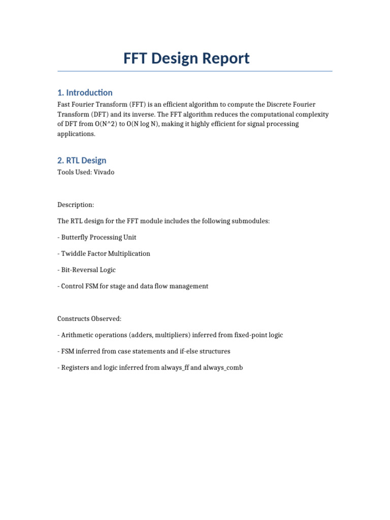 FFT Design Report | PDF | Fast Fourier Transform | Logic Synthesis