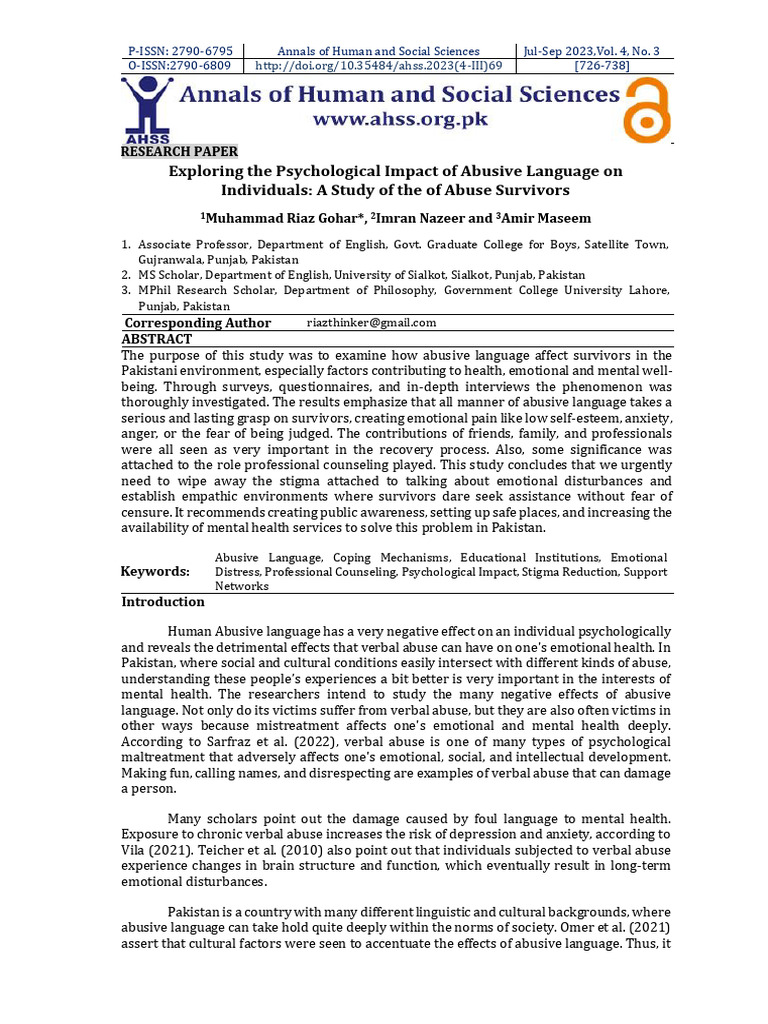 Exploring The Psychological Impact of Abusive Language On Individuals ...