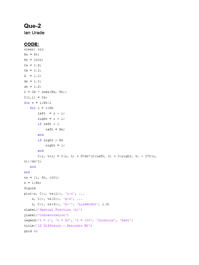 1D Diffusion Simulation Code | PDF