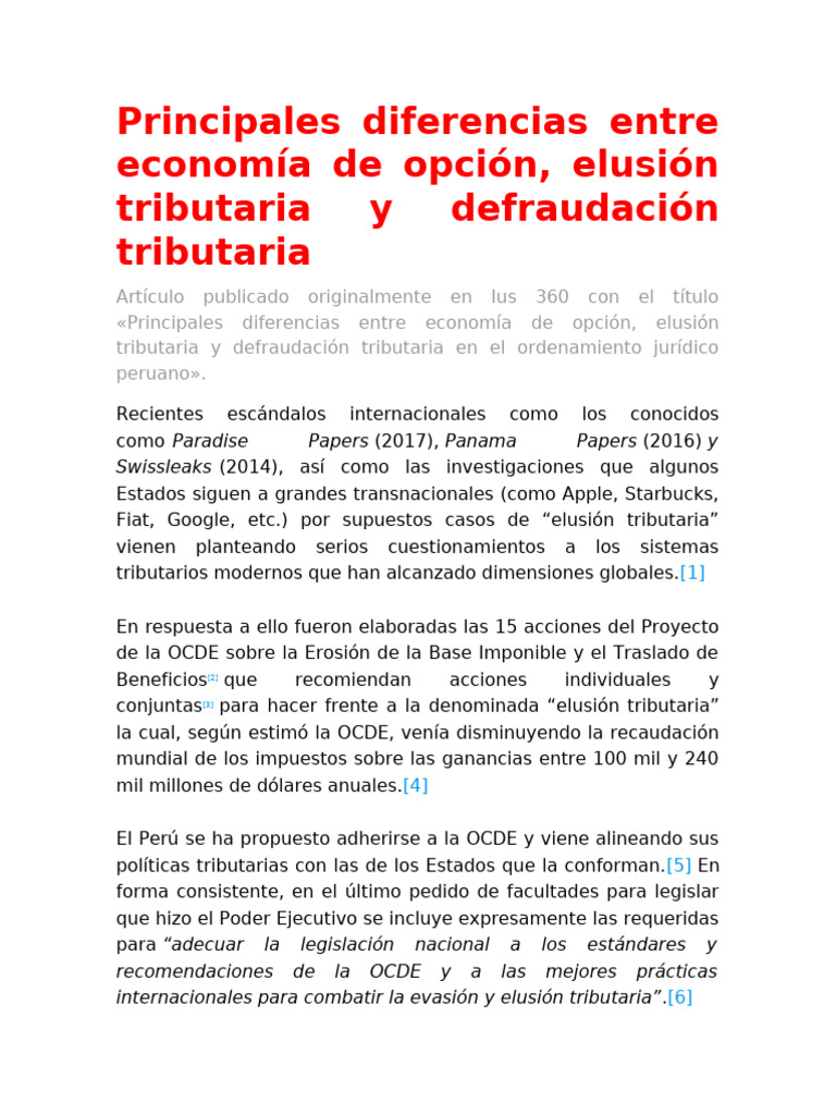 Diferencias: economía de opción y elusión tributaria | PDF | Evasión de ...