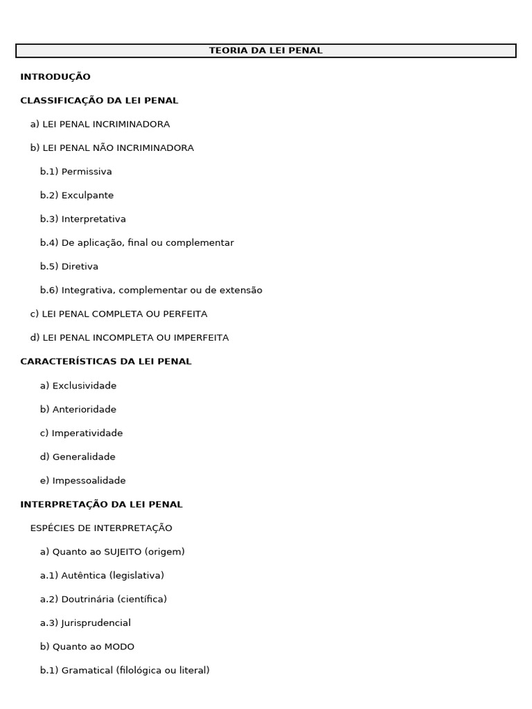 Teoria e Classificação da Lei Penal | PDF | Crimes | Crime e Violência