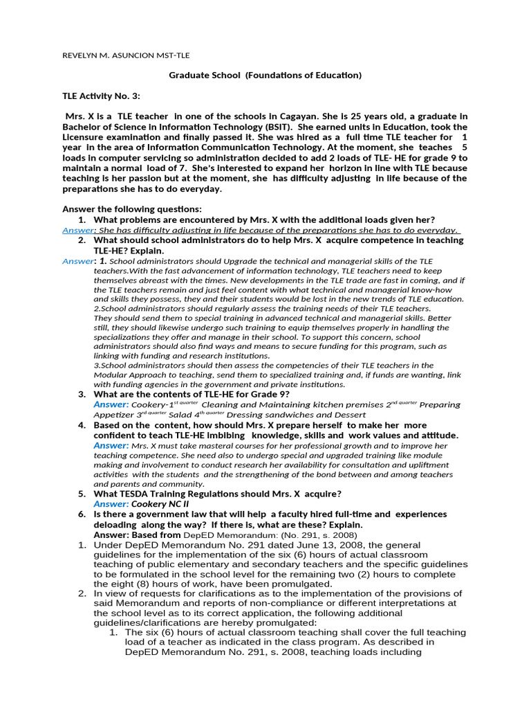 Assignment - Activities in Foundations of TLE | PDF | Vitamin | Proteins