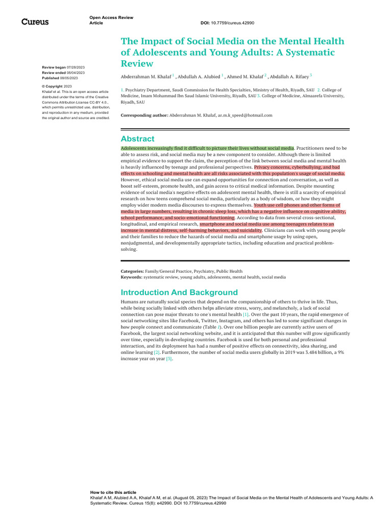 Social Media's Impact on Adolescent Mental Health | PDF | Adolescence ...