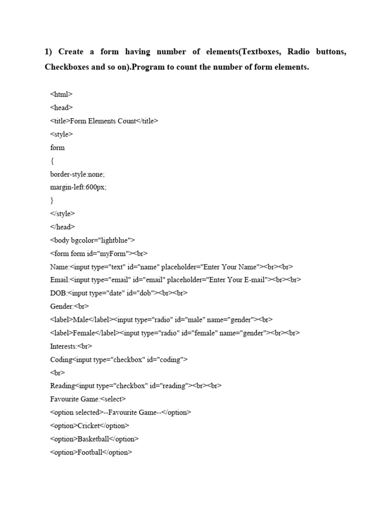 HTML Form Elements and Validation Guide | PDF | Java Script | Software ...