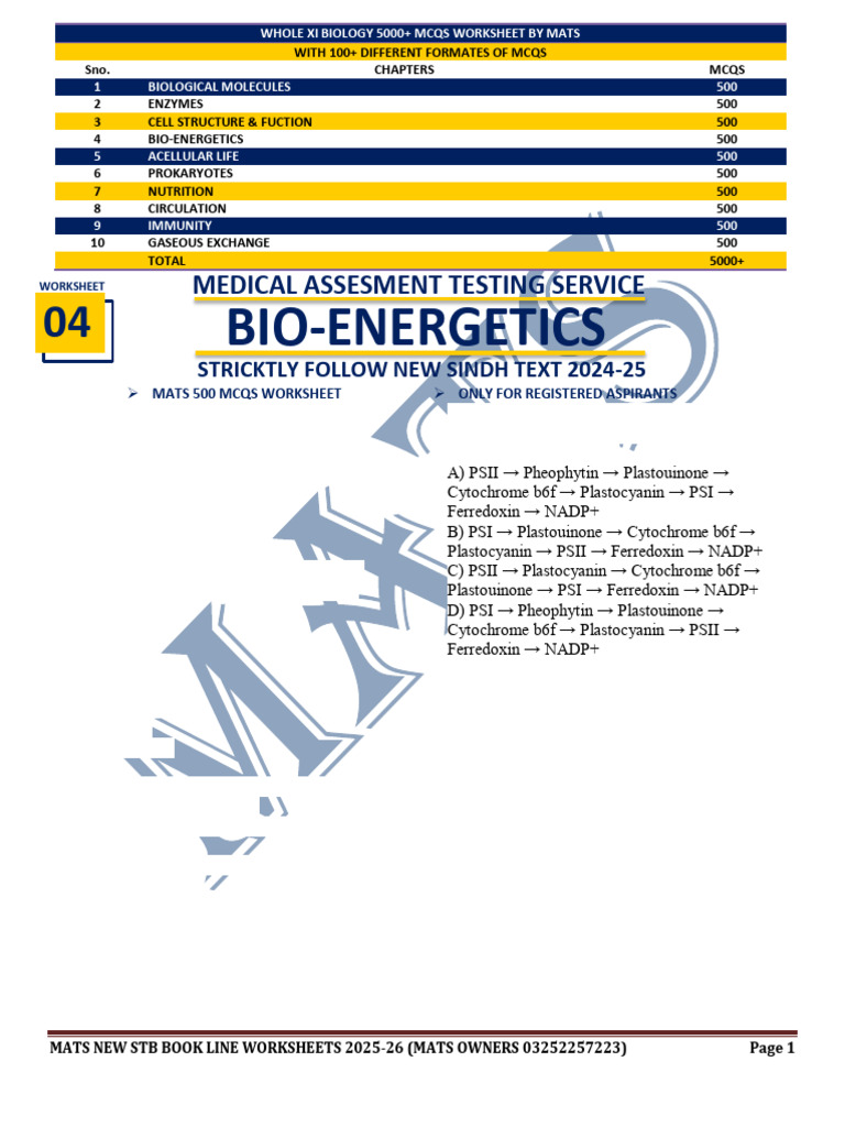 5000+ MCQs on Photosynthesis and Biology | PDF | Cellular Respiration ...