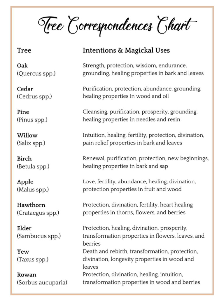Tree Correspondences Chart Spells8 | PDF
