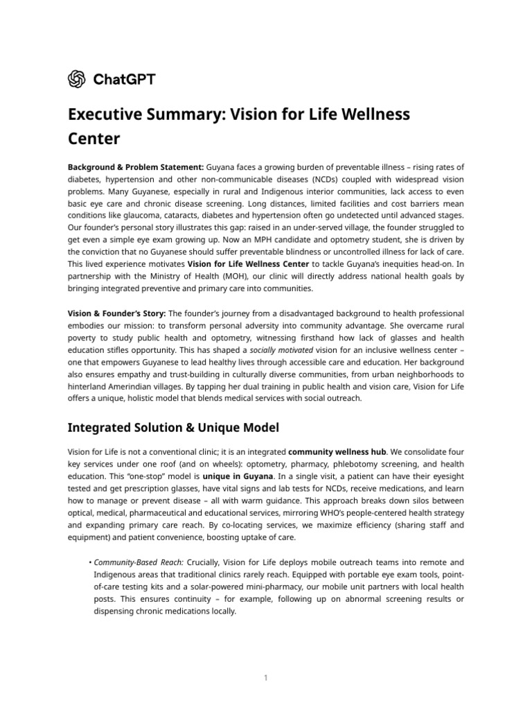 Executive Summary - Vision For Life Wellness Center | PDF | Optometry ...