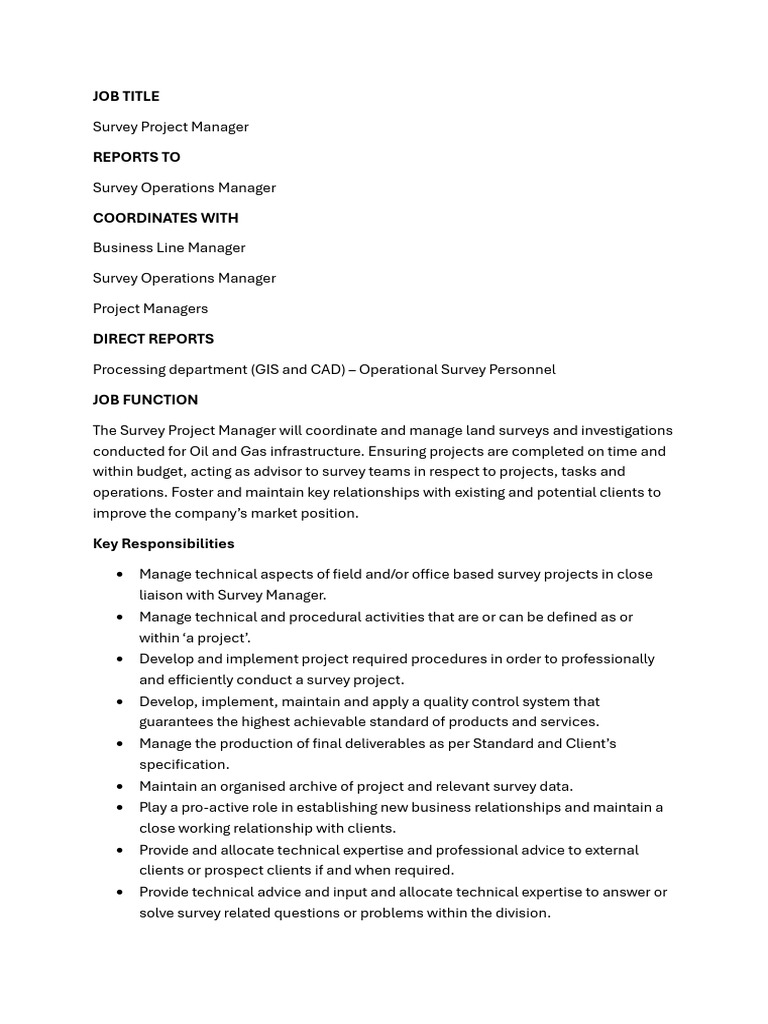 Survey Project Manager Overview | PDF | Surveying | Project Management
