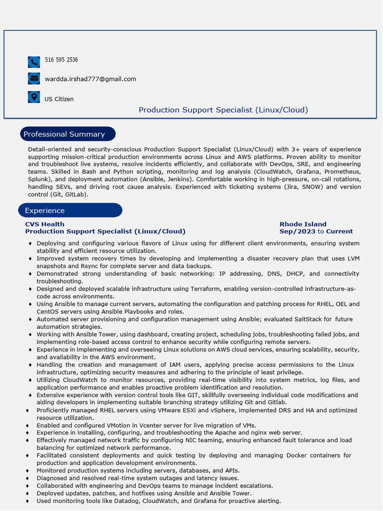 Production Support Specialist Profile | PDF | Cloud Computing | Server ...