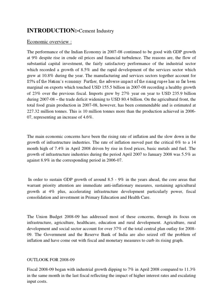 Indian Cement Industry Overview 2008 | PDF | Concrete | Economic Growth