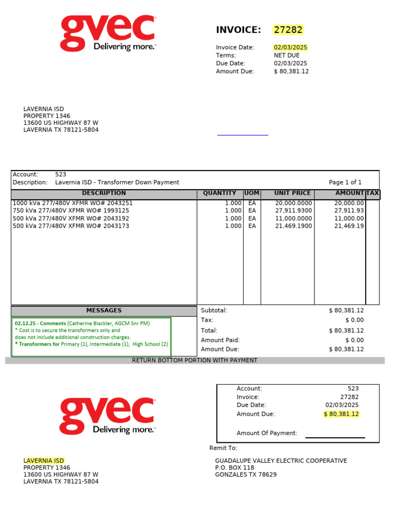 GVEC Invoice 27282 - Reviewed by AGCM ($80,381.12) 02.17.2025 | PDF ...