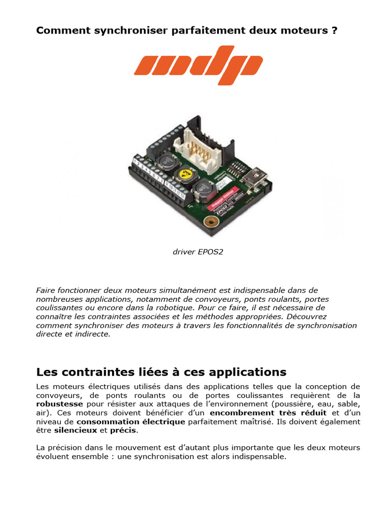 Synchronisation de moteurs avec EPOS2 | PDF