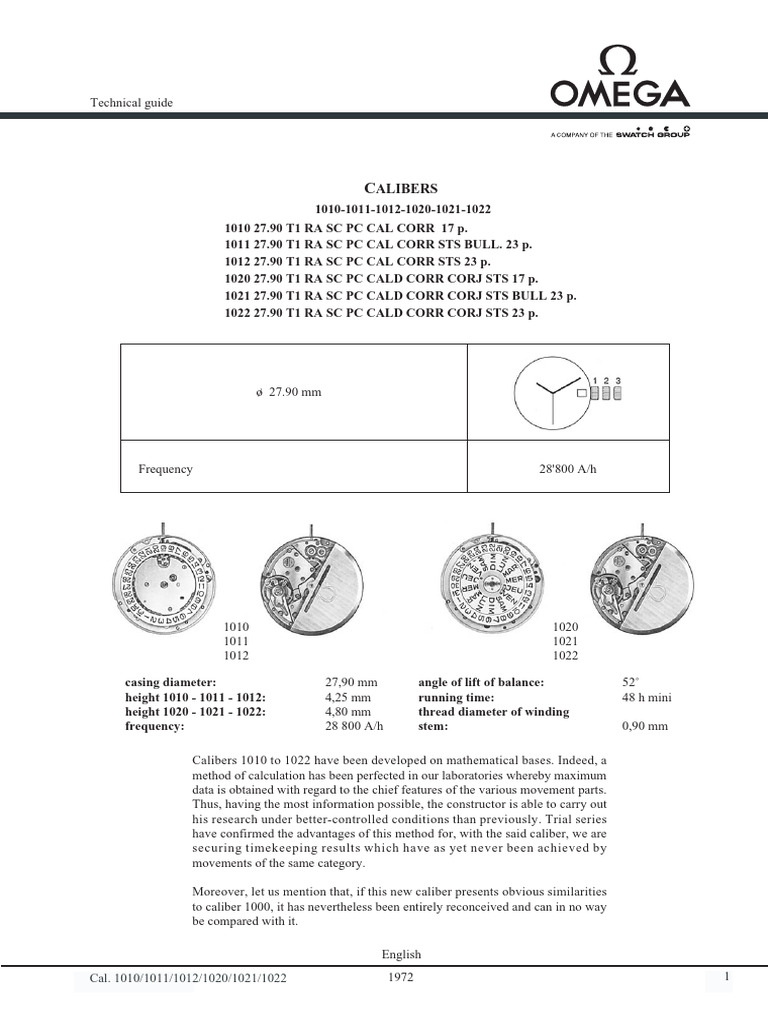 Omega - Caliber 1010,1011,1012,1020,1021,1022 - en | PDF | Caliber ...