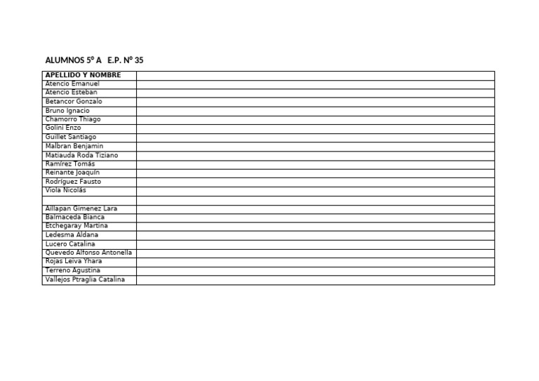 Lista 5° A 2016 | PDF