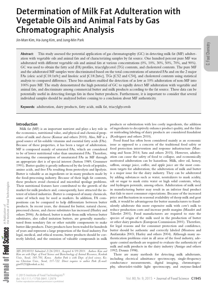 Detecting Milk Fat Adulteration by GC | PDF | Fat | Milk