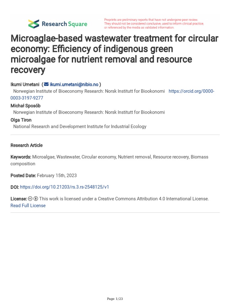 Microalgae for Wastewater Nutrient Removal | PDF | Sewage Treatment