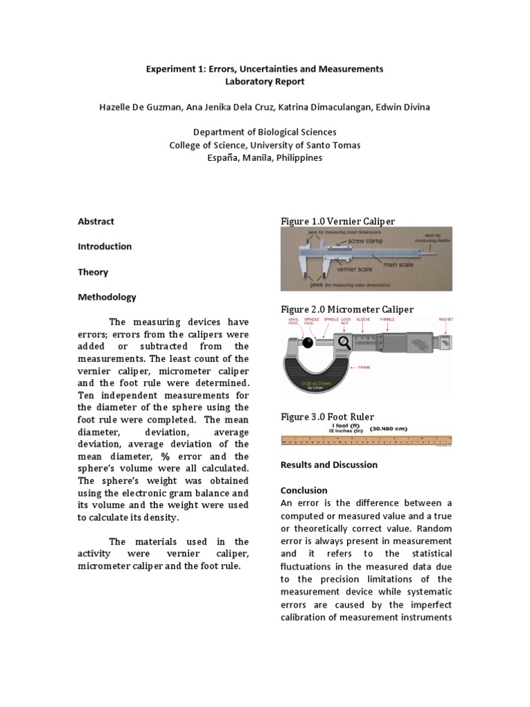 Measurement Errors and Uncertainties Lab Report | PDF | Observational ...