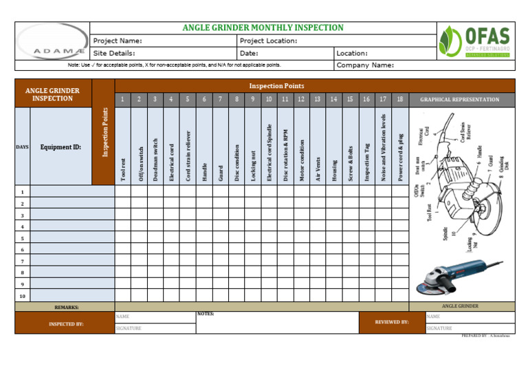 Angle Grinder Monthly Inspection Checklist | PDF | Mechanical Engineering