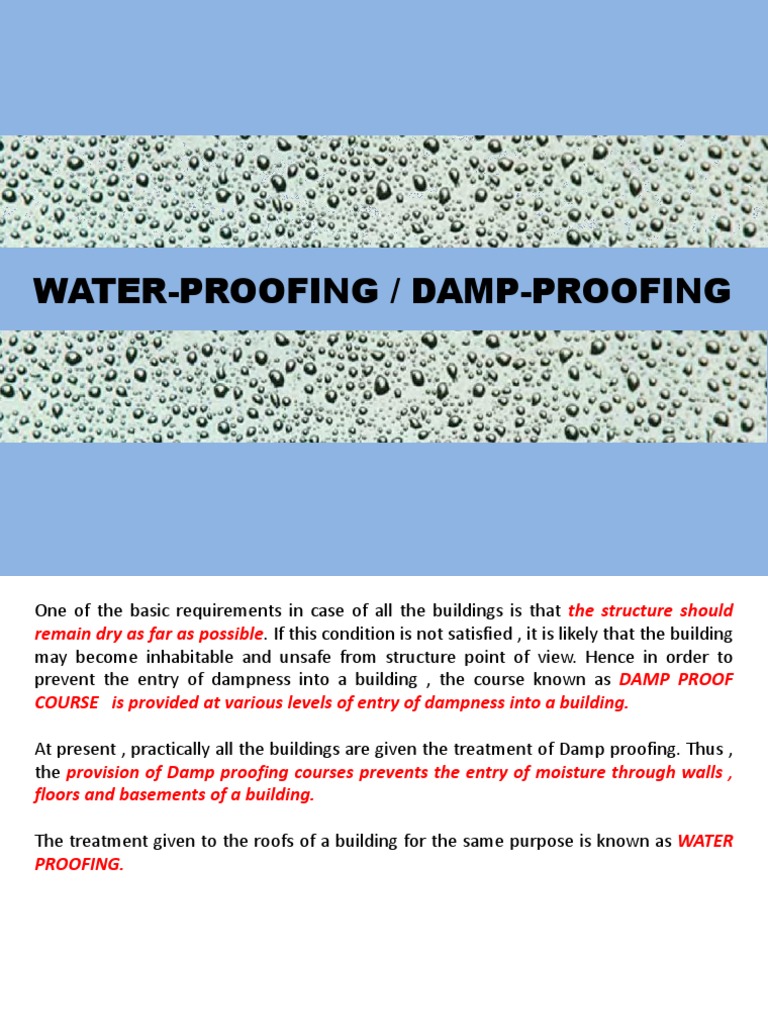 Damp Proofing and Waterproofing Solutions | PDF | Architectural ...