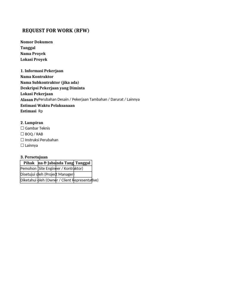 Template Request For Work | PDF