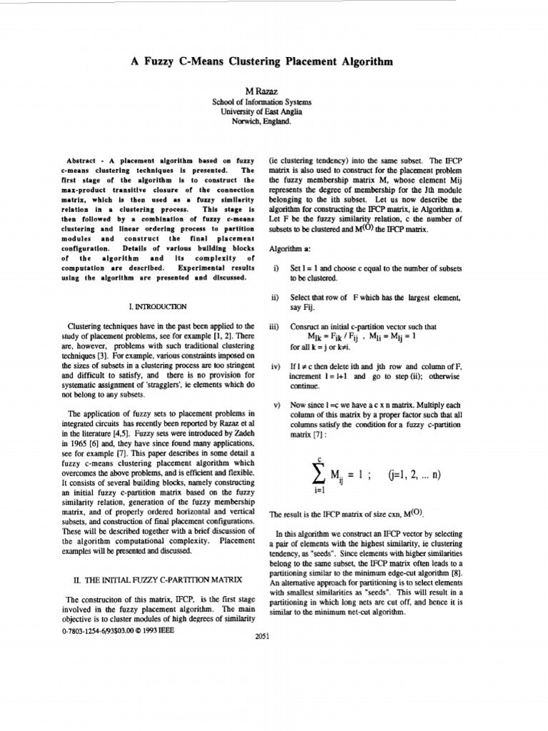 A Fuzzy C-Means Clustering Placement Algorithm | PDF | Matrix ...
