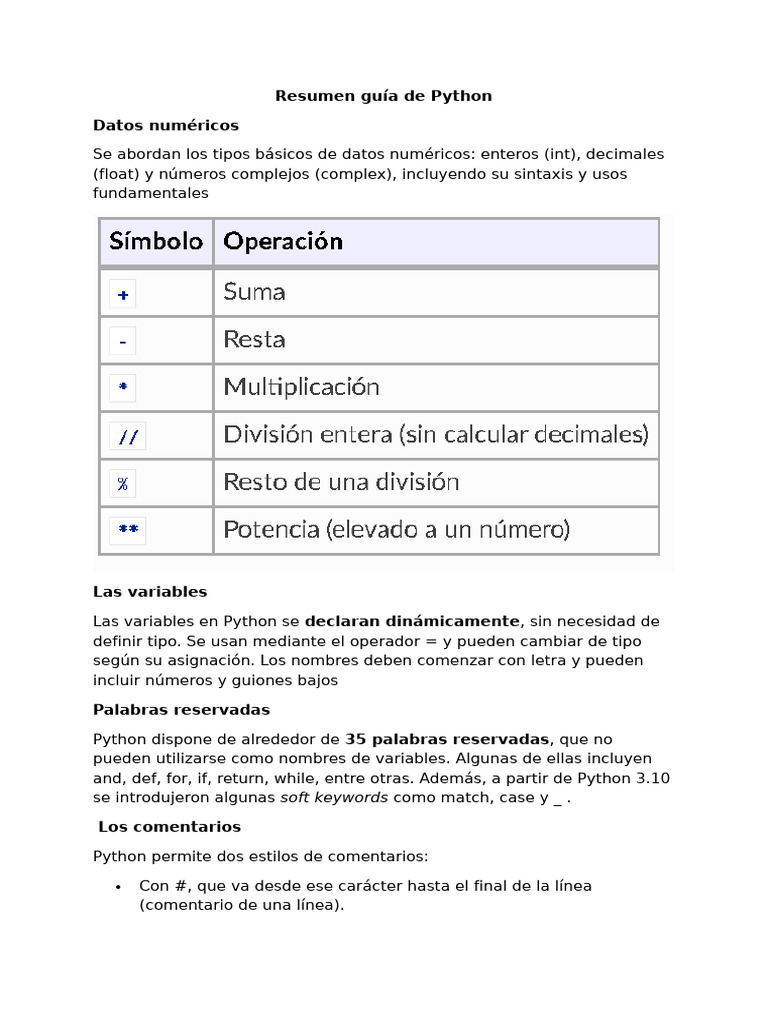 Guía básica de Python: Datos y funciones | PDF