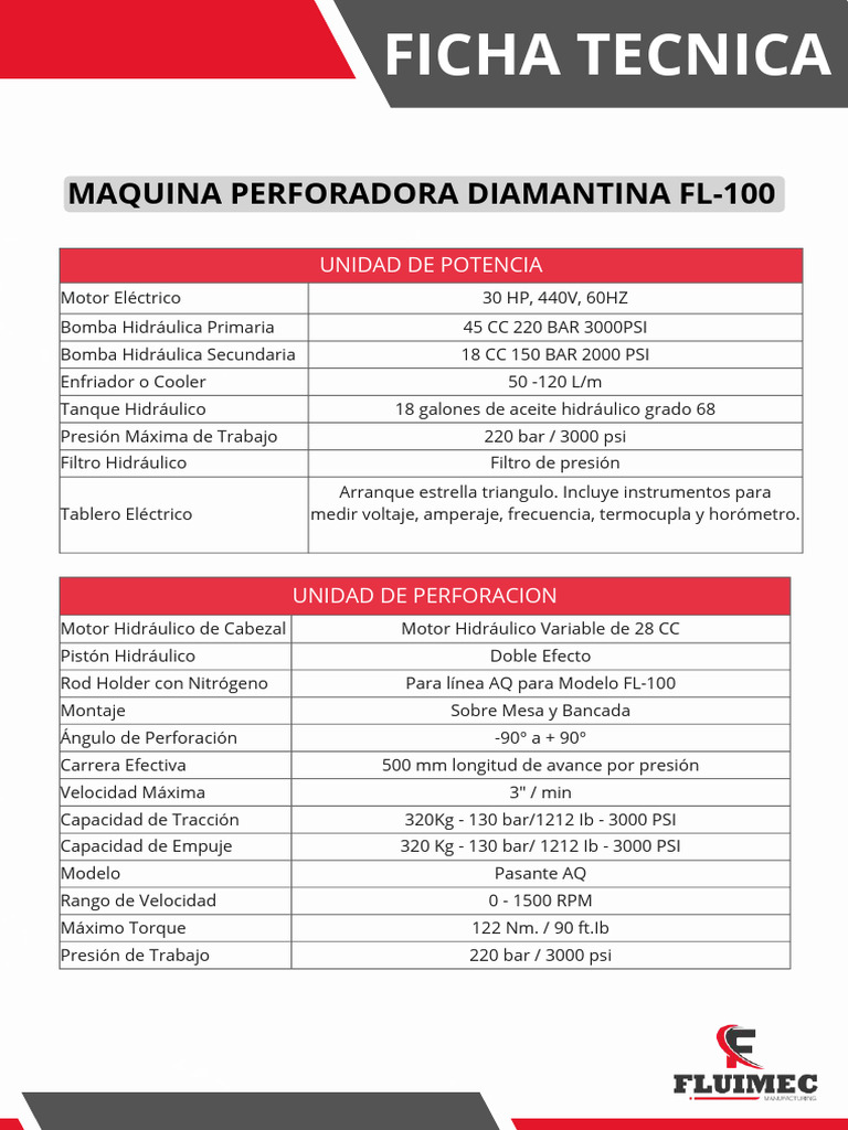 Ficha Técnica Máquina Perforadora FL-100 | PDF