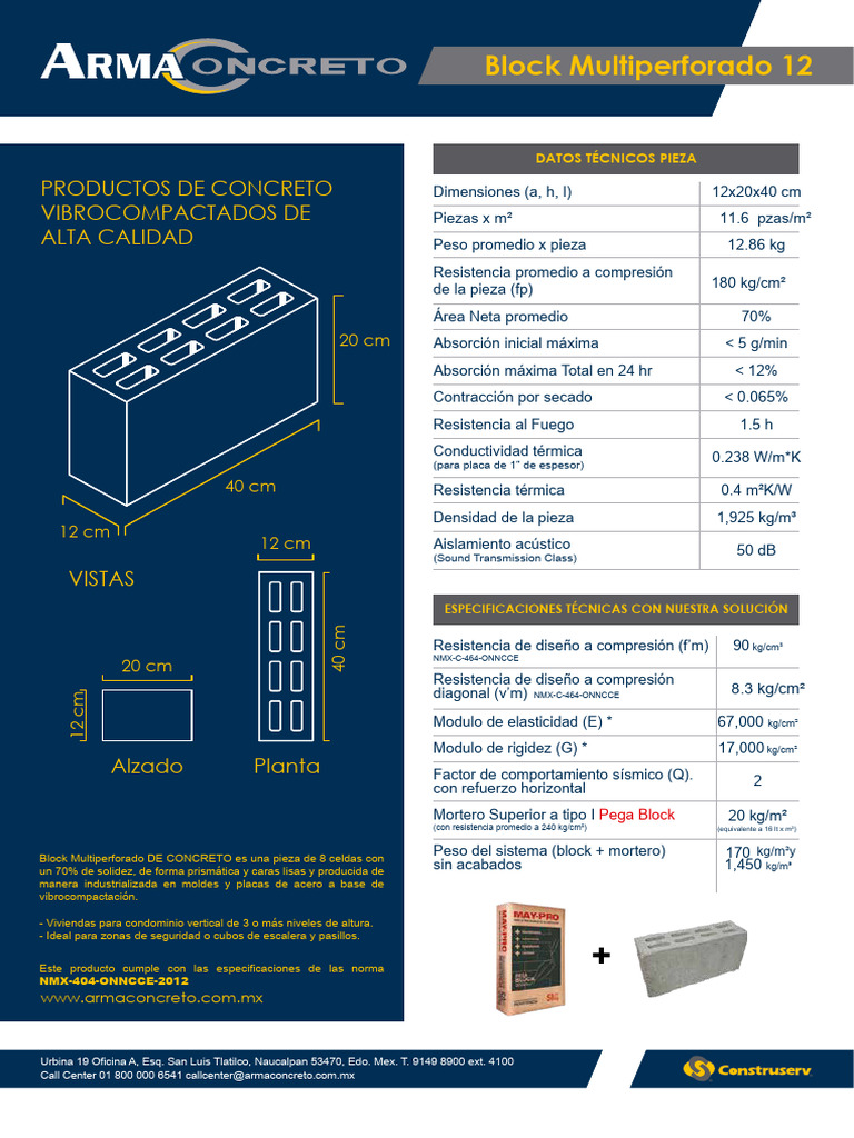 Block Multiperforado 12x20x40: Especificaciones | PDF