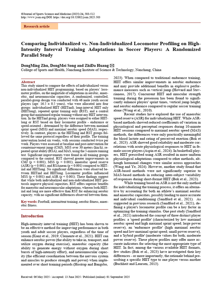 HIIT Adaptations in Soccer Players | PDF | High Intensity Interval ...