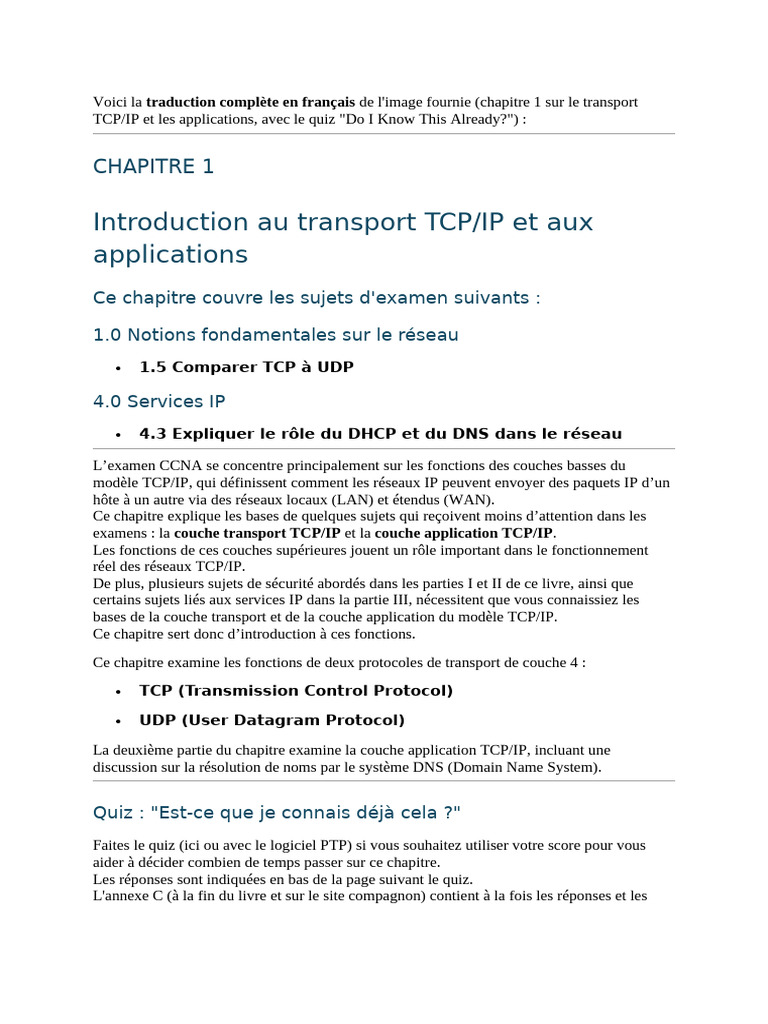Introduction au transport TCP/IP et quiz | PDF | Suite des protocoles ...