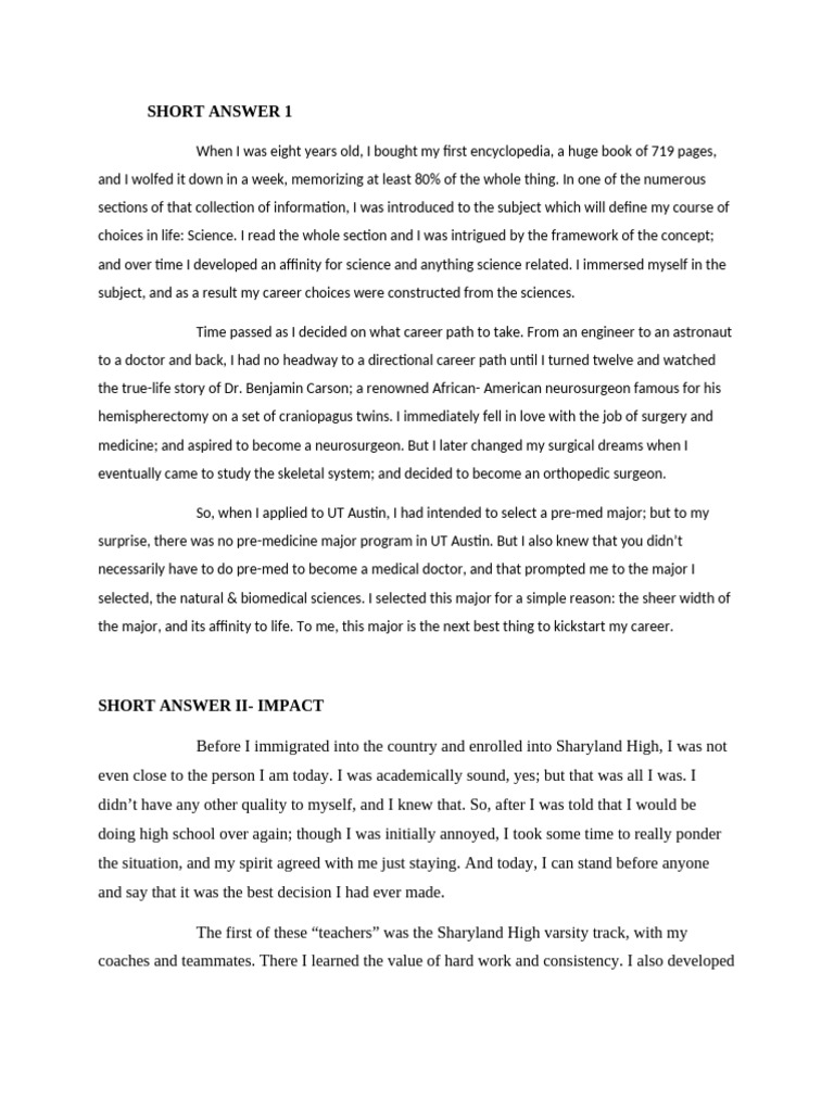 University Application Short Answers | PDF