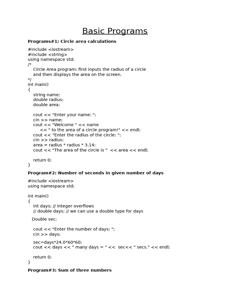 Simple C++ Programs for Beginners | PDF