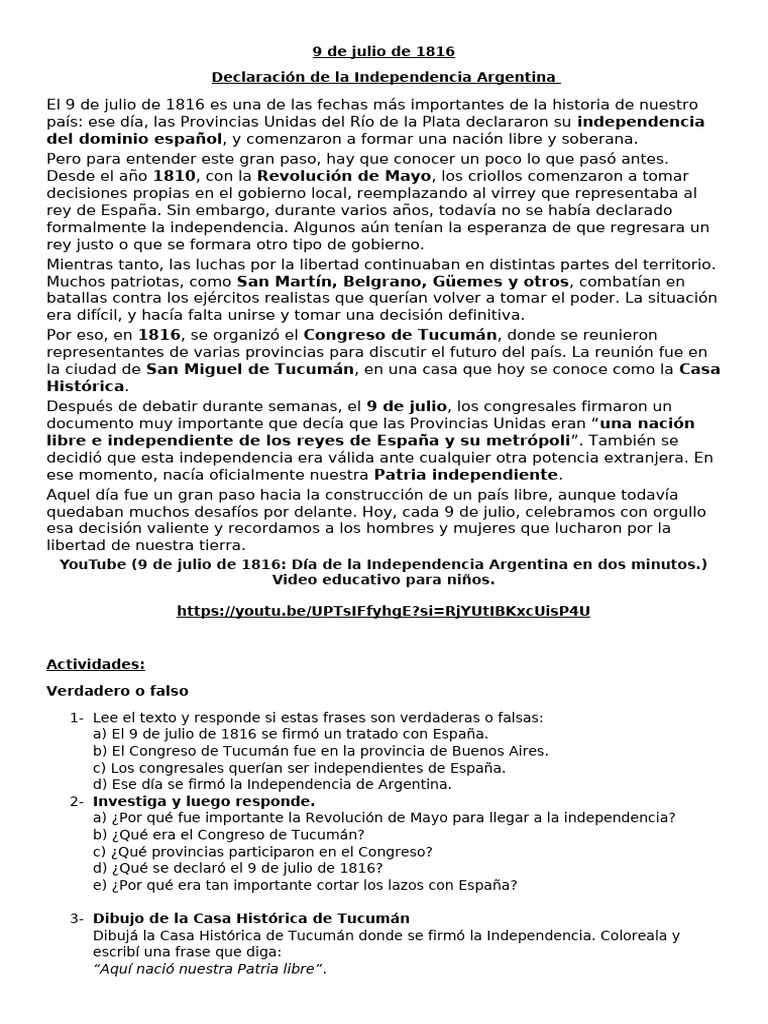 Independencia Argentina: 9 de julio de 1816 | PDF | América del Sur ...