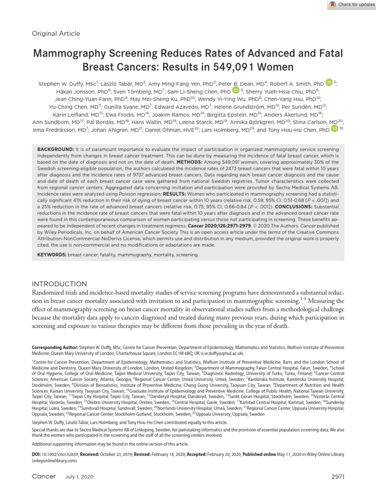 Mammography Screening Lowers Breast Cancer Mortality | PDF | Screening ...