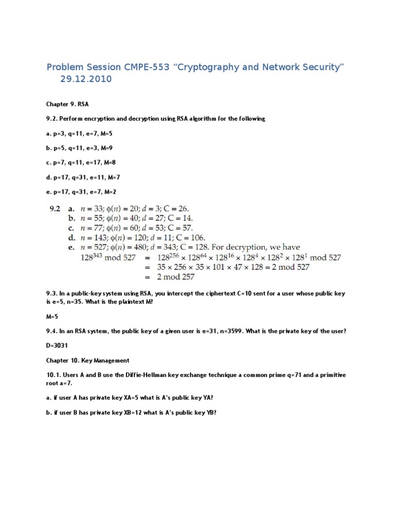 Problem Session Cmpe553 Key Cryptography Public Key Cryptography
