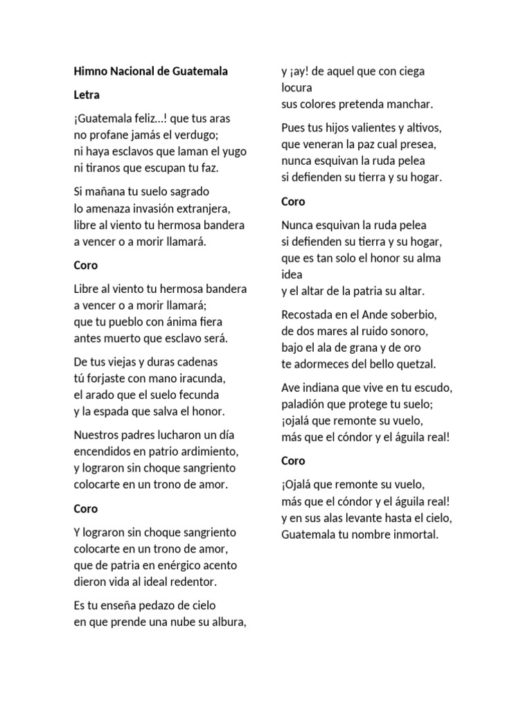 Himno Nacional de Guatemala y Jalapa | PDF