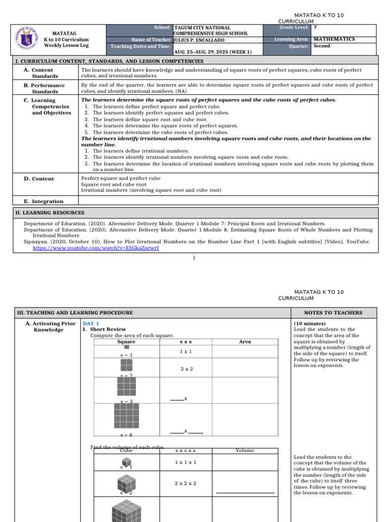 Mrs. San Jose's Cubic Containers | PDF | Numbers | Square Root