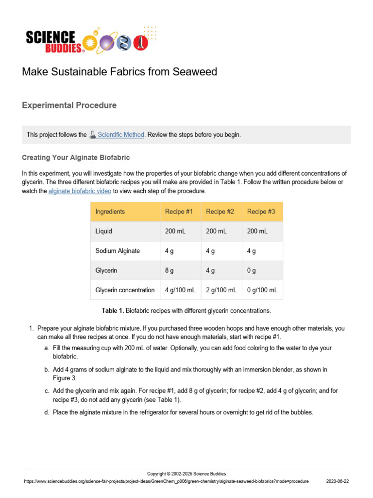 Seaweed Biofabrication Experiment Guide | PDF | Weight | Ultimate ...