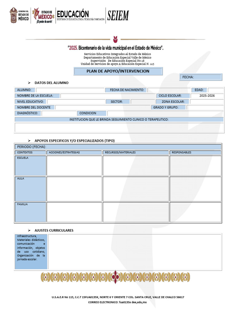 Plan de Apoyo Educativo USAER 115 | PDF | Educación especial | Aprendizaje