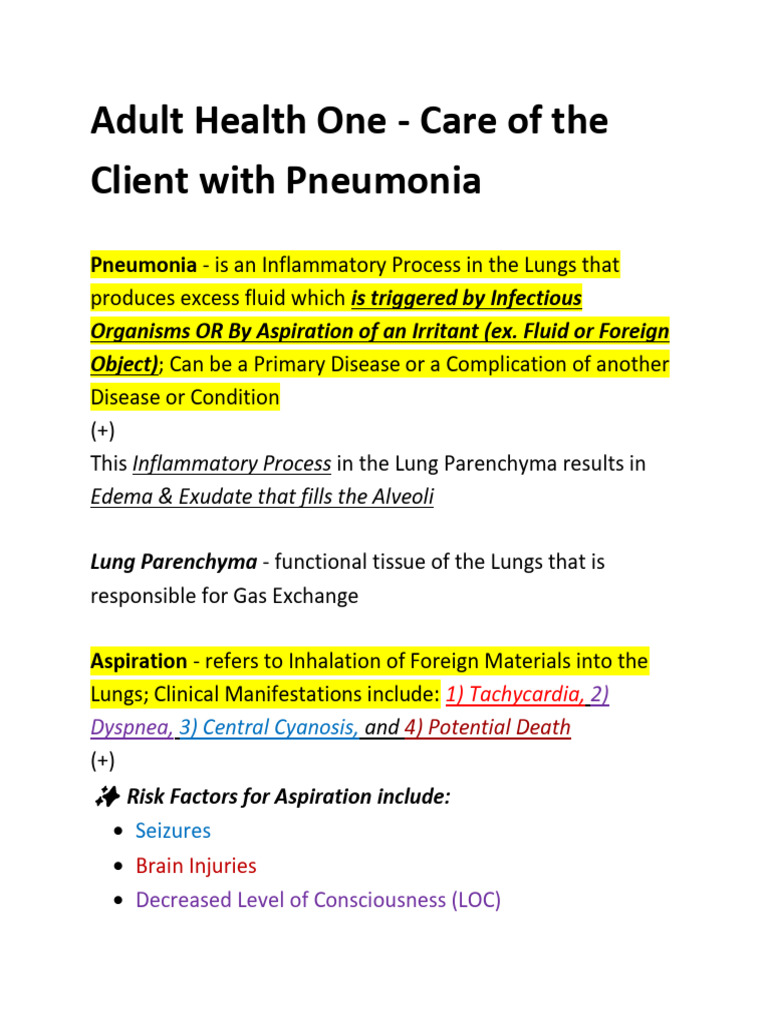 Pneumonia Care: Nursing Interventions & Risks | PDF | Pneumonia ...