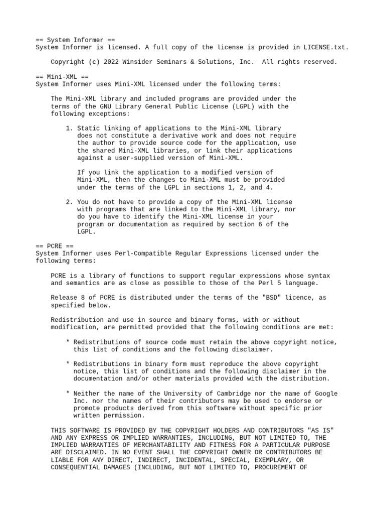 System Informer Licensing Overview | PDF | Free Software | Copyright