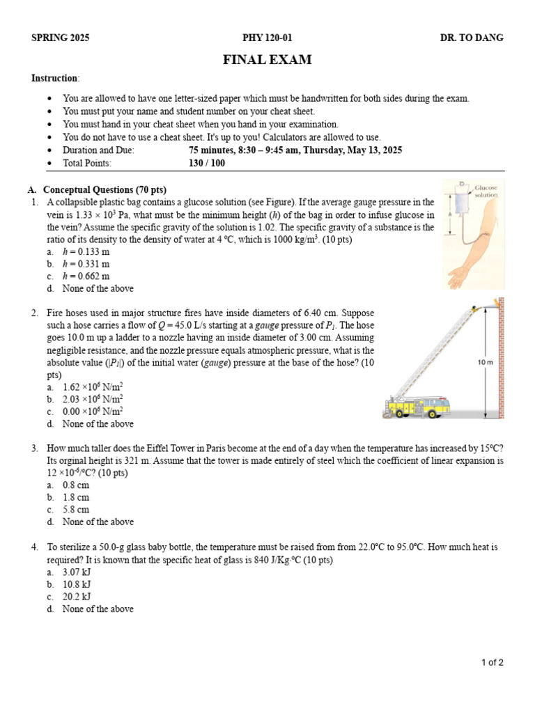 PHY 120 Final Exam Instructions | PDF | Pressure | Flow Measurement